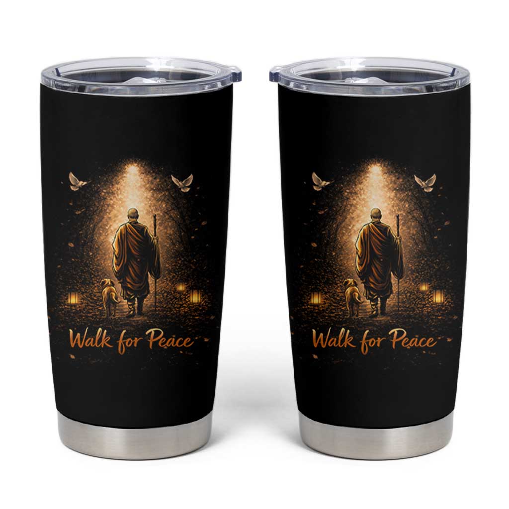 Walk for Peace Lantern Path Tumbler Cup Monk and Aloka the Dog Spiritual Journey