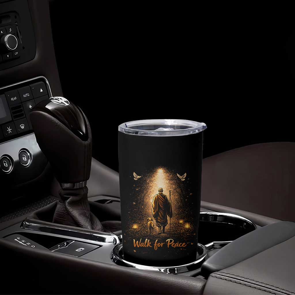 Walk for Peace Lantern Path Tumbler Cup Monk and Aloka the Dog Spiritual Journey