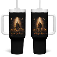 Walk for Peace Lantern Path Tumbler With Handle Monk and Aloka the Dog Spiritual Journey