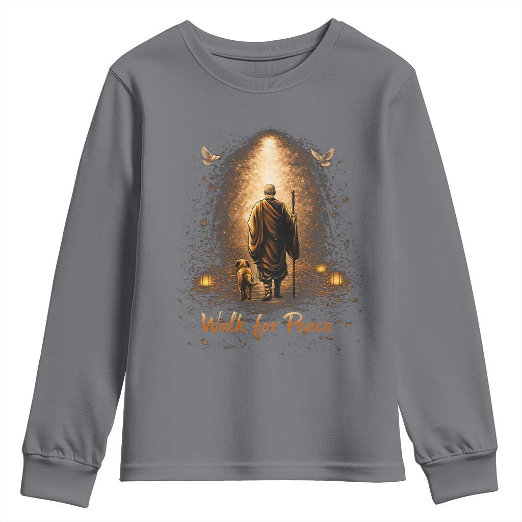 Walk for Peace Lantern Path Youth Sweatshirt Monk and Aloka the Dog Spiritual Journey