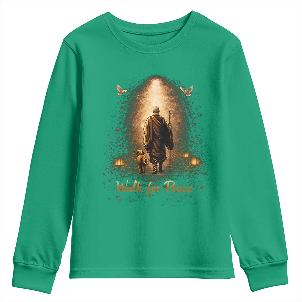 Walk for Peace Lantern Path Youth Sweatshirt Monk and Aloka the Dog Spiritual Journey