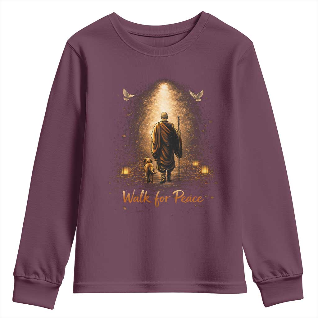 Walk for Peace Lantern Path Youth Sweatshirt Monk and Aloka the Dog Spiritual Journey