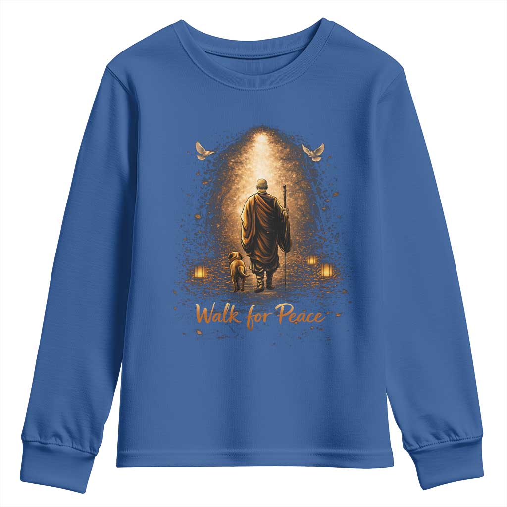 Walk for Peace Lantern Path Youth Sweatshirt Monk and Aloka the Dog Spiritual Journey