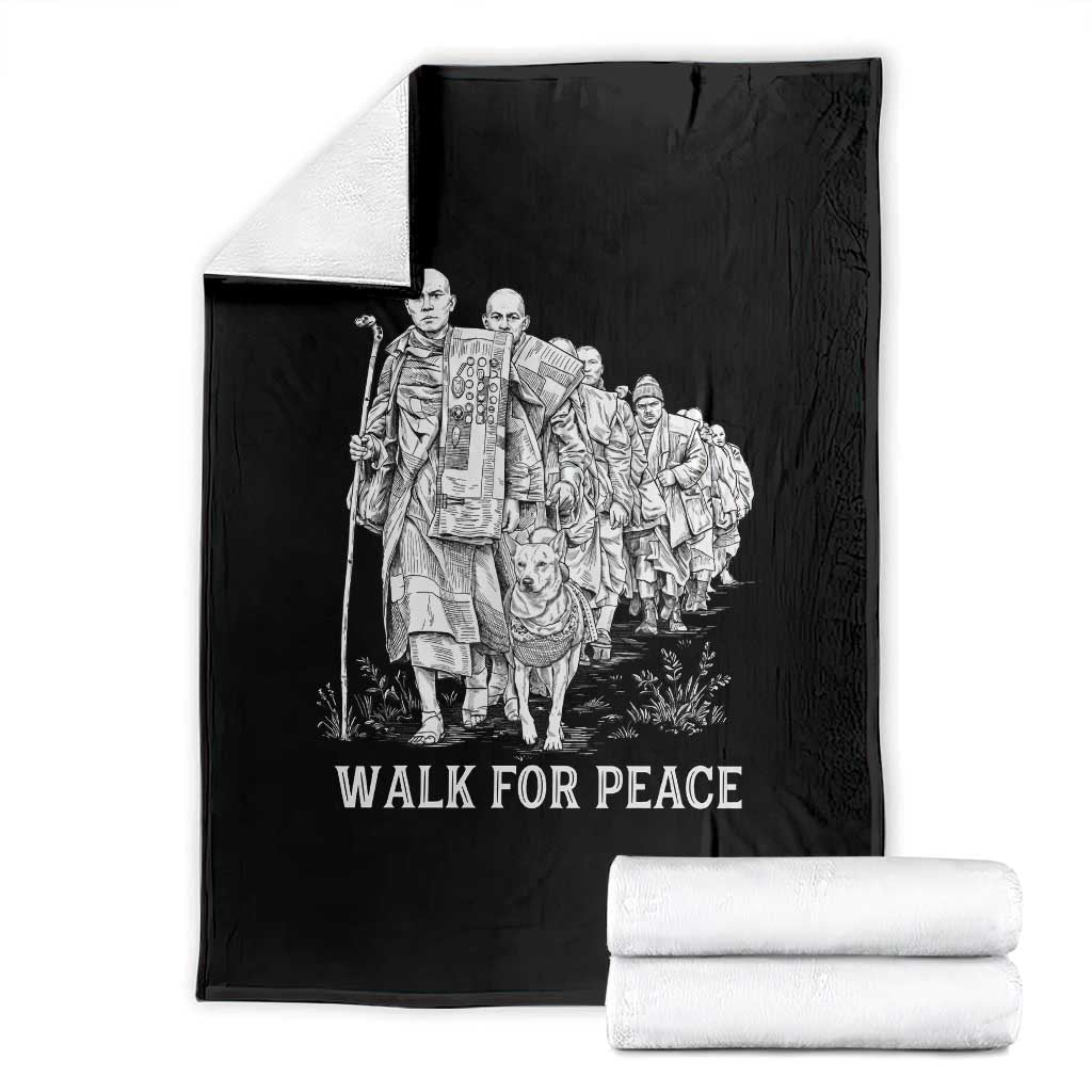 Walk for Peace Walking Monks and Aloka the Dog Throw Blanket Buddhist Mindfulness Spiritual Religious Faith