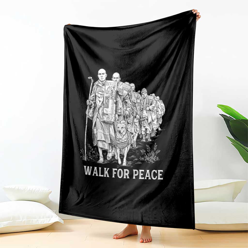Walk for Peace Walking Monks and Aloka the Dog Throw Blanket Buddhist Mindfulness Spiritual Religious Faith