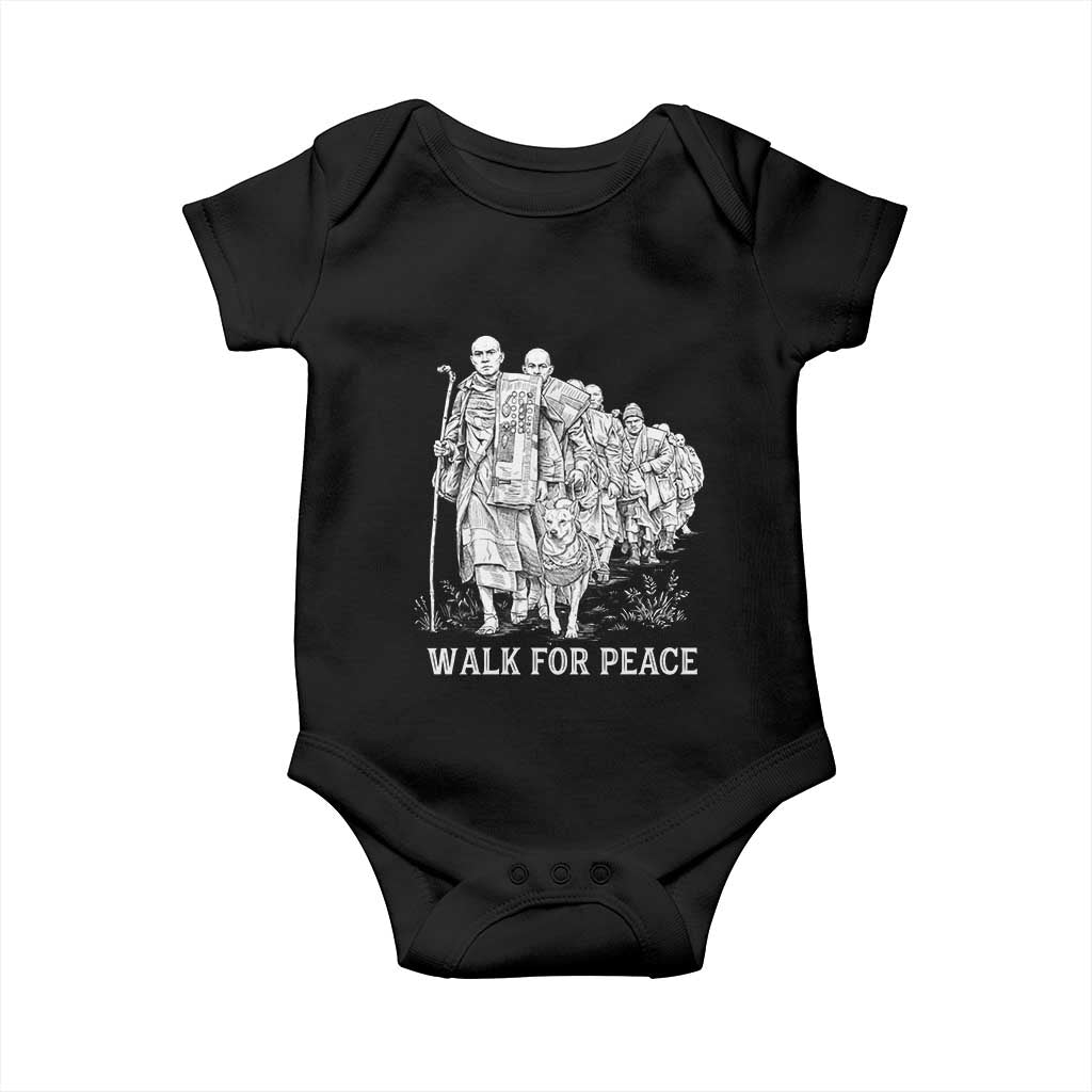 Walk for Peace Walking Monks and Aloka the Dog Baby Onesie Buddhist Mindfulness Spiritual Religious Faith