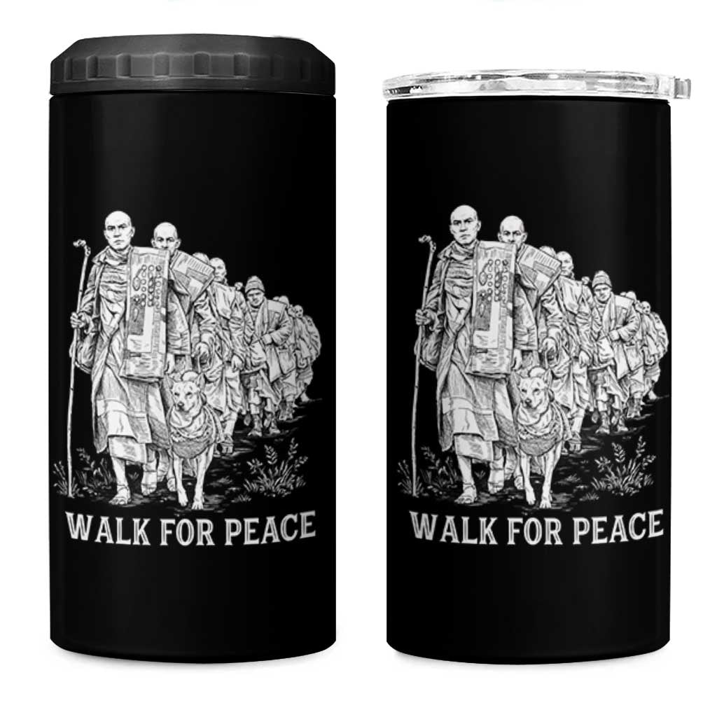 Walk for Peace Walking Monks and Aloka the Dog 4 in 1 Can Cooler Tumbler Buddhist Mindfulness Spiritual Religious Faith