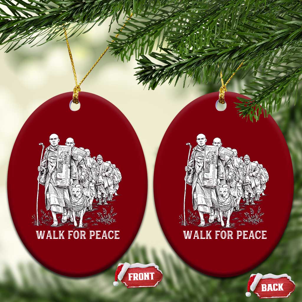 Walk for Peace Walking Monks and Aloka the Dog Ceramic Ornament Buddhist Mindfulness Spiritual Religious Faith