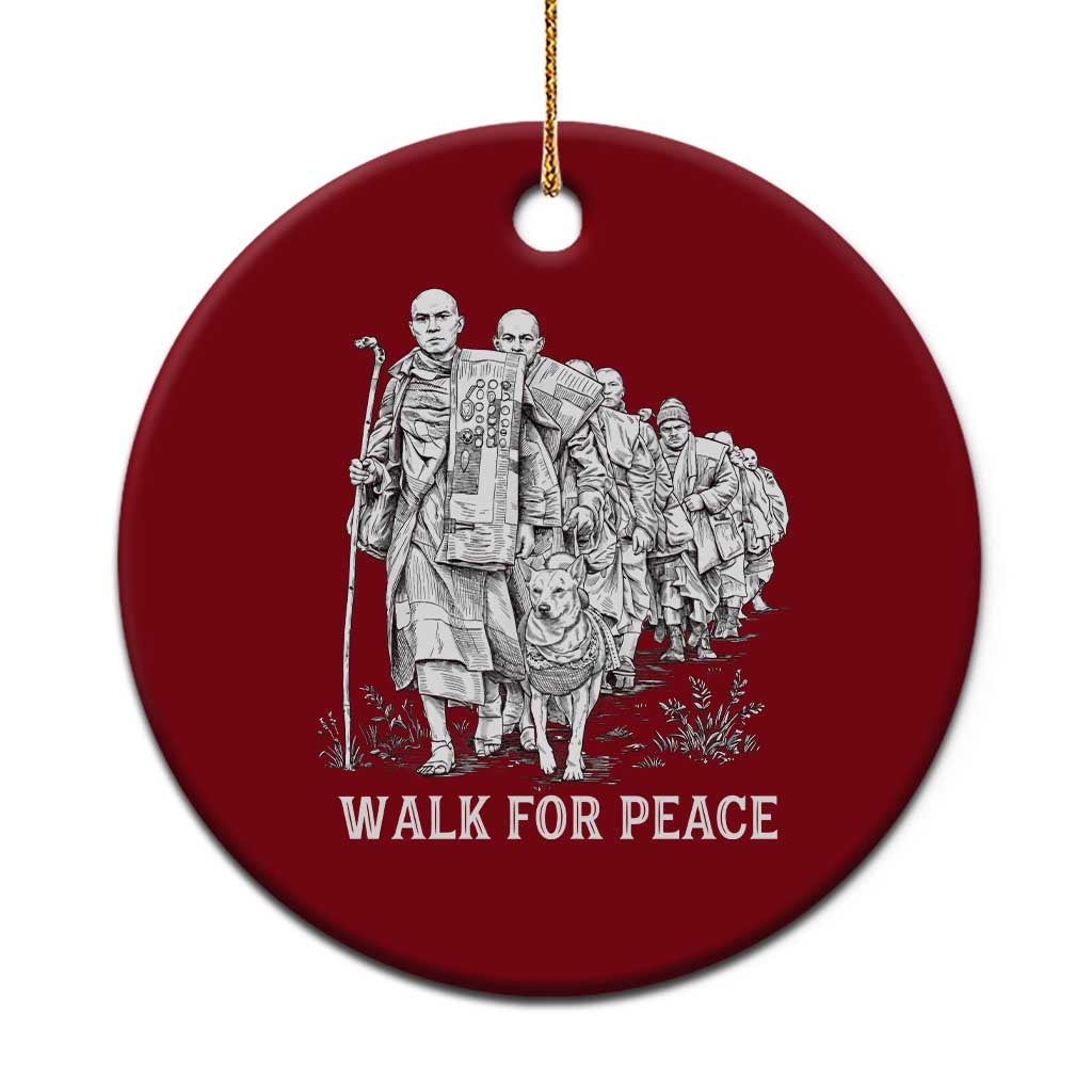 Walk for Peace Walking Monks and Aloka the Dog Ceramic Ornament Buddhist Mindfulness Spiritual Religious Faith