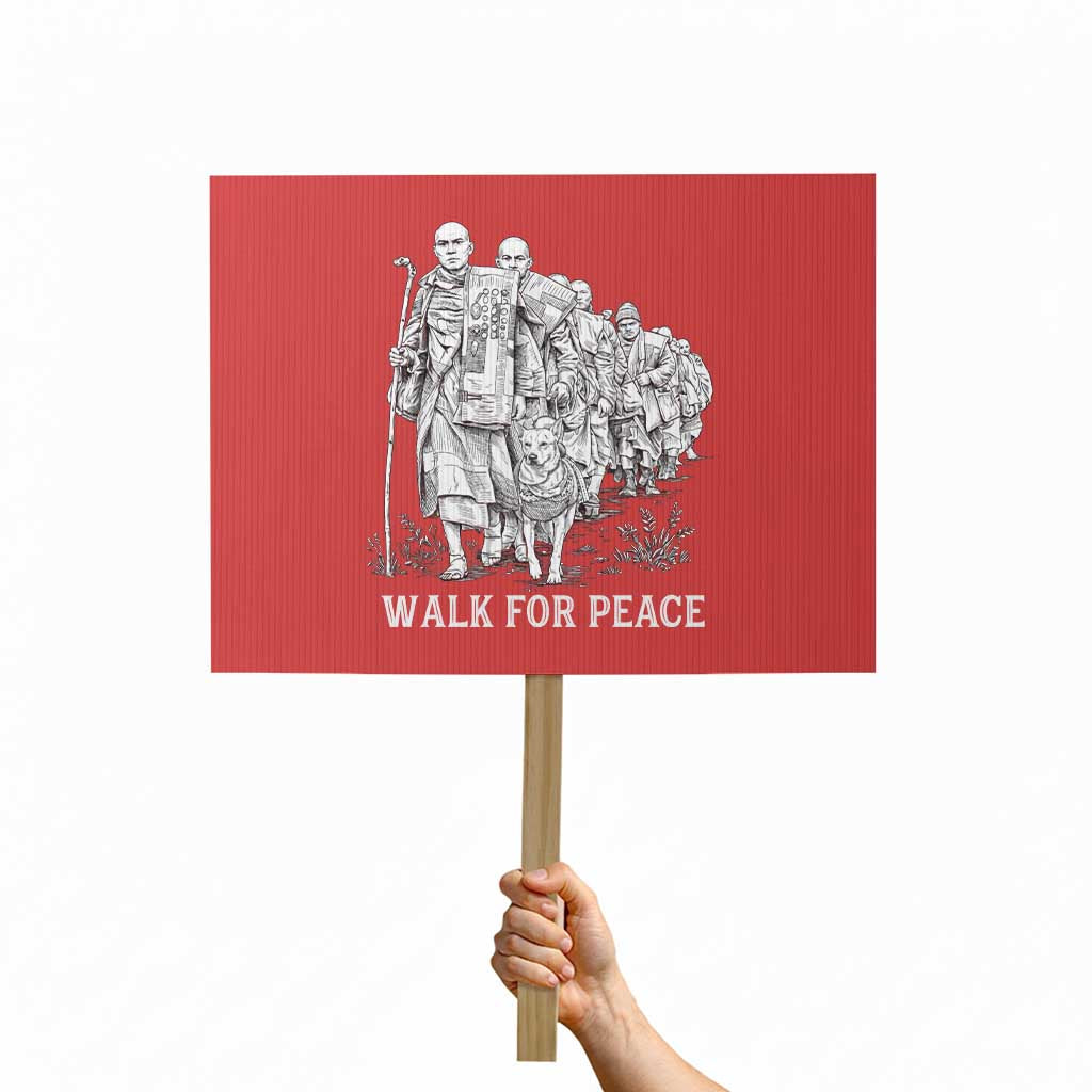 Walk for Peace Walking Monks and Aloka the Dog Protest Sign Buddhist Mindfulness Spiritual Religious Faith