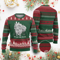 Walk for Peace Walking Monks and Aloka the Dog Ugly Christmas Sweater Buddhist Mindfulness Spiritual Religious Faith