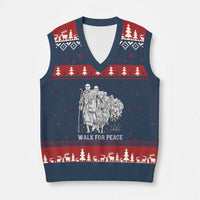 Walk for Peace Walking Monks and Aloka the Dog V-Neck Knit Sweater Vest Buddhist Mindfulness Spiritual Religious Faith