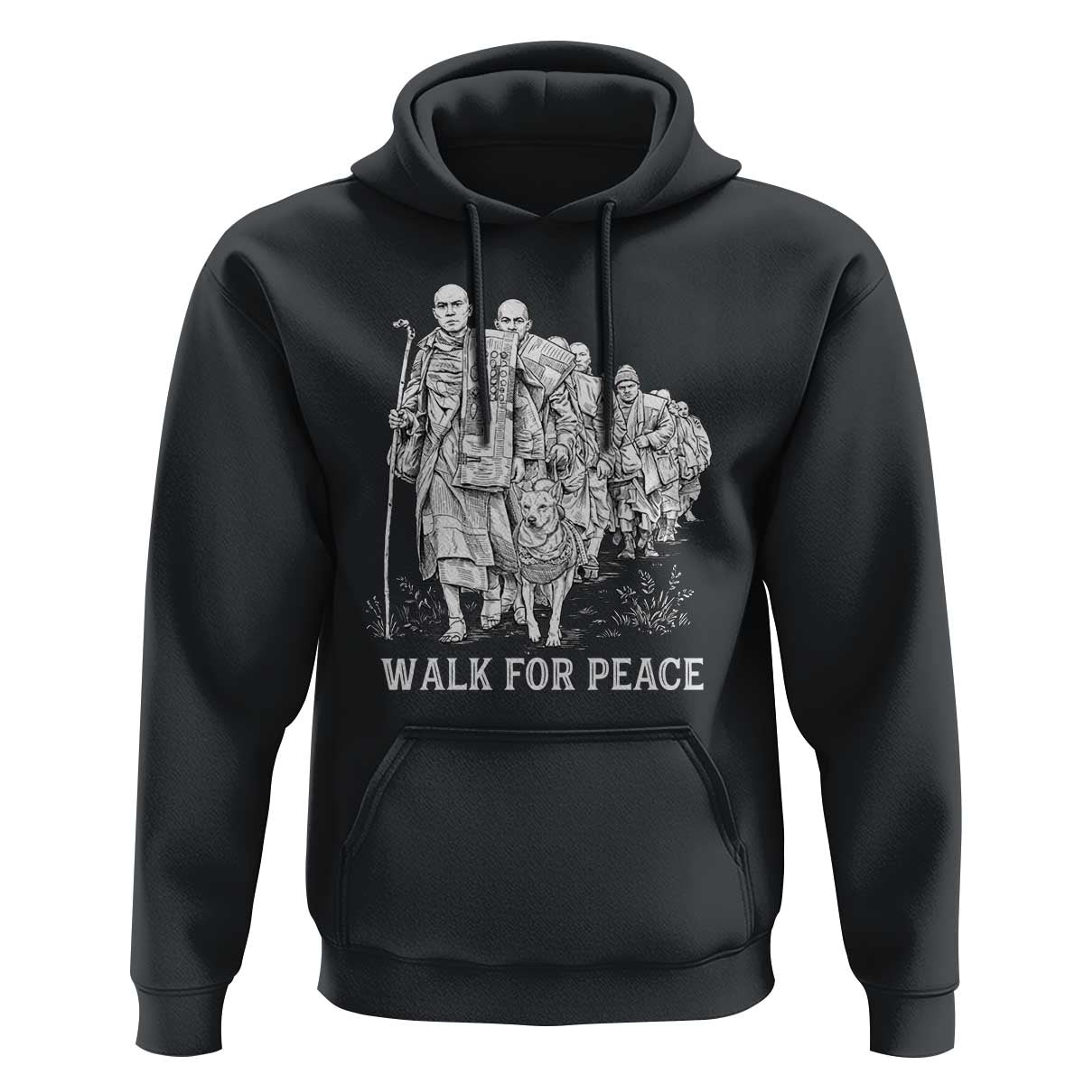 Walk for Peace Walking Monks and Aloka the Dog Hoodie Buddhist Mindfulness Spiritual Religious Faith