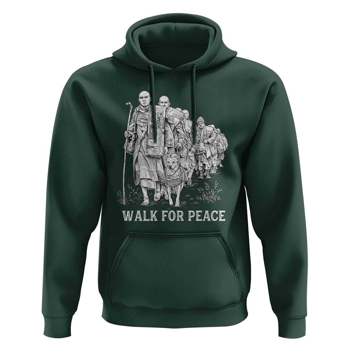 Walk for Peace Walking Monks and Aloka the Dog Hoodie Buddhist Mindfulness Spiritual Religious Faith