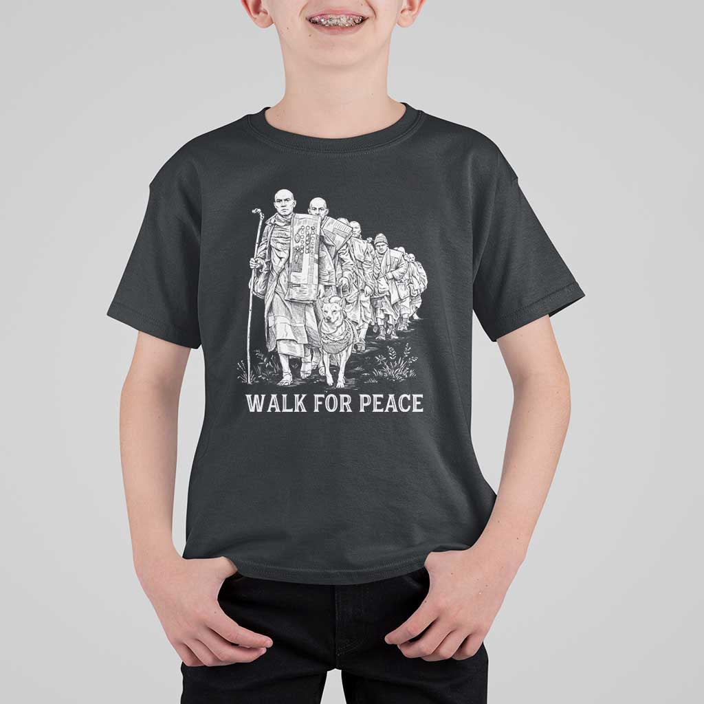 Walk for Peace Walking Monks and Aloka the Dog T Shirt For Kid Buddhist Mindfulness Spiritual Religious Faith