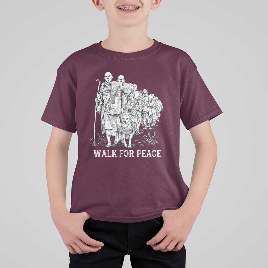 Walk for Peace Walking Monks and Aloka the Dog T Shirt For Kid Buddhist Mindfulness Spiritual Religious Faith