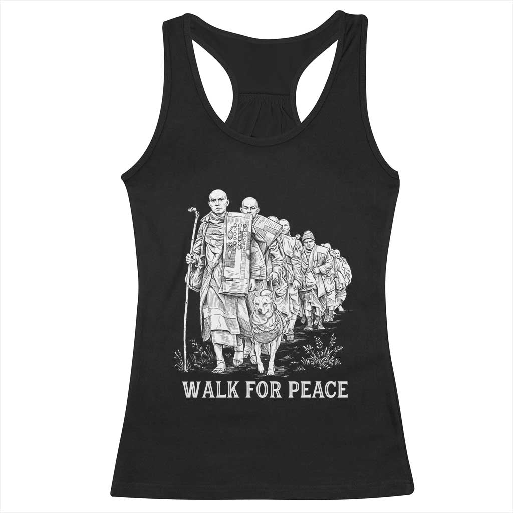 Walk for Peace Walking Monks and Aloka the Dog Racerback Tank Top Buddhist Mindfulness Spiritual Religious Faith
