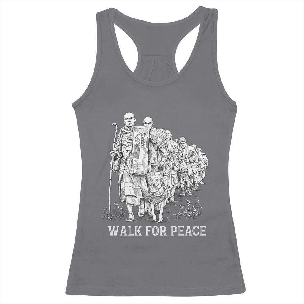 Walk for Peace Walking Monks and Aloka the Dog Racerback Tank Top Buddhist Mindfulness Spiritual Religious Faith