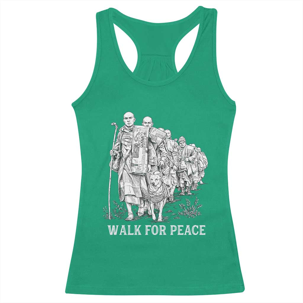 Walk for Peace Walking Monks and Aloka the Dog Racerback Tank Top Buddhist Mindfulness Spiritual Religious Faith