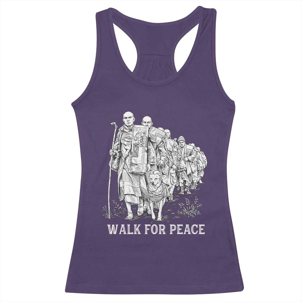 Walk for Peace Walking Monks and Aloka the Dog Racerback Tank Top Buddhist Mindfulness Spiritual Religious Faith