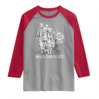Walk for Peace Walking Monks and Aloka the Dog Raglan Shirt Buddhist Mindfulness Spiritual Religious Faith