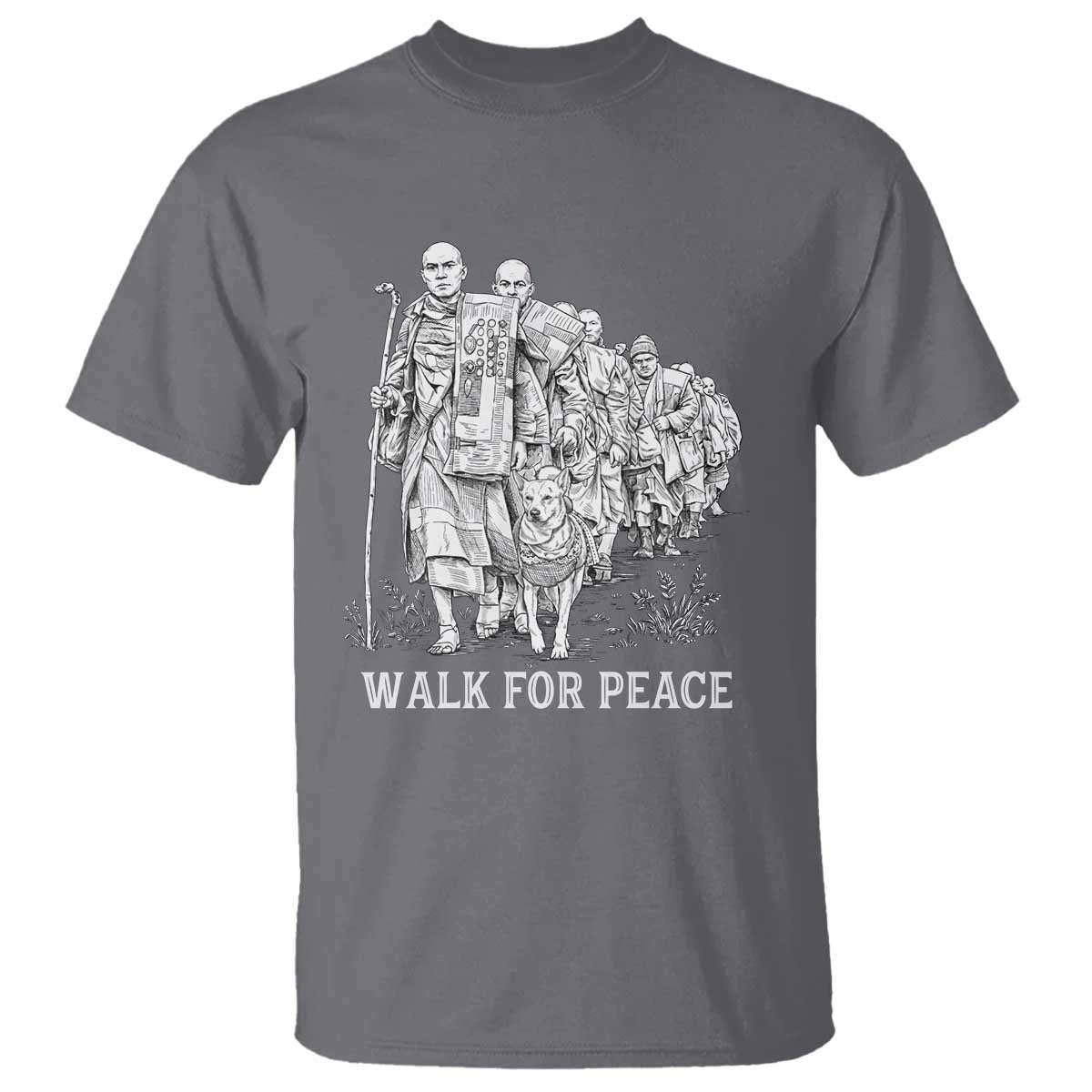 Walk for Peace Walking Monks and Aloka the Dog T Shirt Buddhist Mindfulness Spiritual Religious Faith