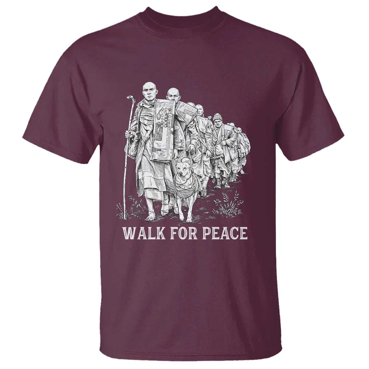Walk for Peace Walking Monks and Aloka the Dog T Shirt Buddhist Mindfulness Spiritual Religious Faith