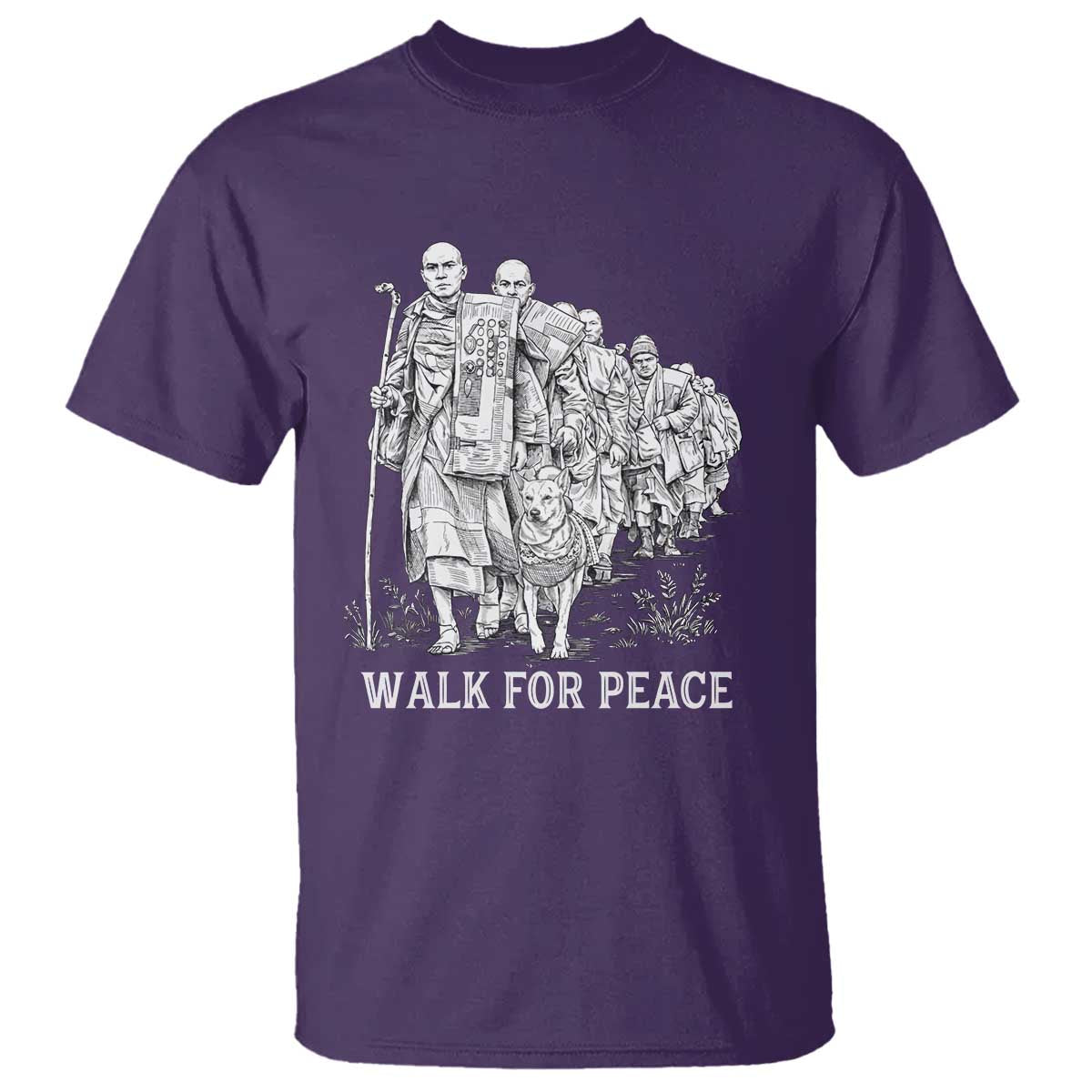 Walk for Peace Walking Monks and Aloka the Dog T Shirt Buddhist Mindfulness Spiritual Religious Faith