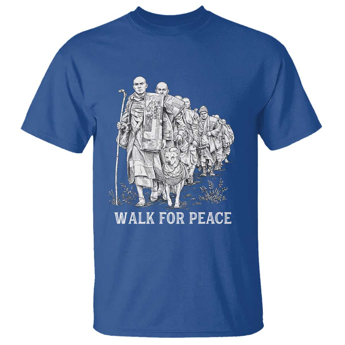 Walk for Peace Walking Monks and Aloka the Dog T Shirt Buddhist Mindfulness Spiritual Religious Faith