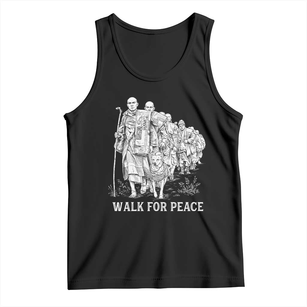 Walk for Peace Walking Monks and Aloka the Dog Tank Top Buddhist Mindfulness Spiritual Religious Faith