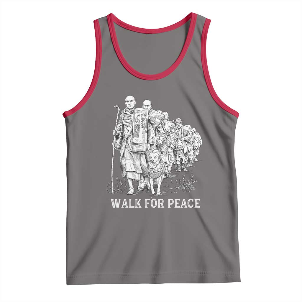 Walk for Peace Walking Monks and Aloka the Dog Tank Top Buddhist Mindfulness Spiritual Religious Faith