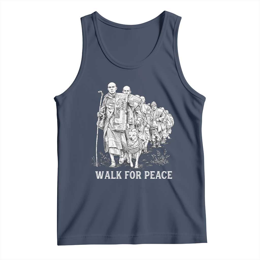 Walk for Peace Walking Monks and Aloka the Dog Tank Top Buddhist Mindfulness Spiritual Religious Faith
