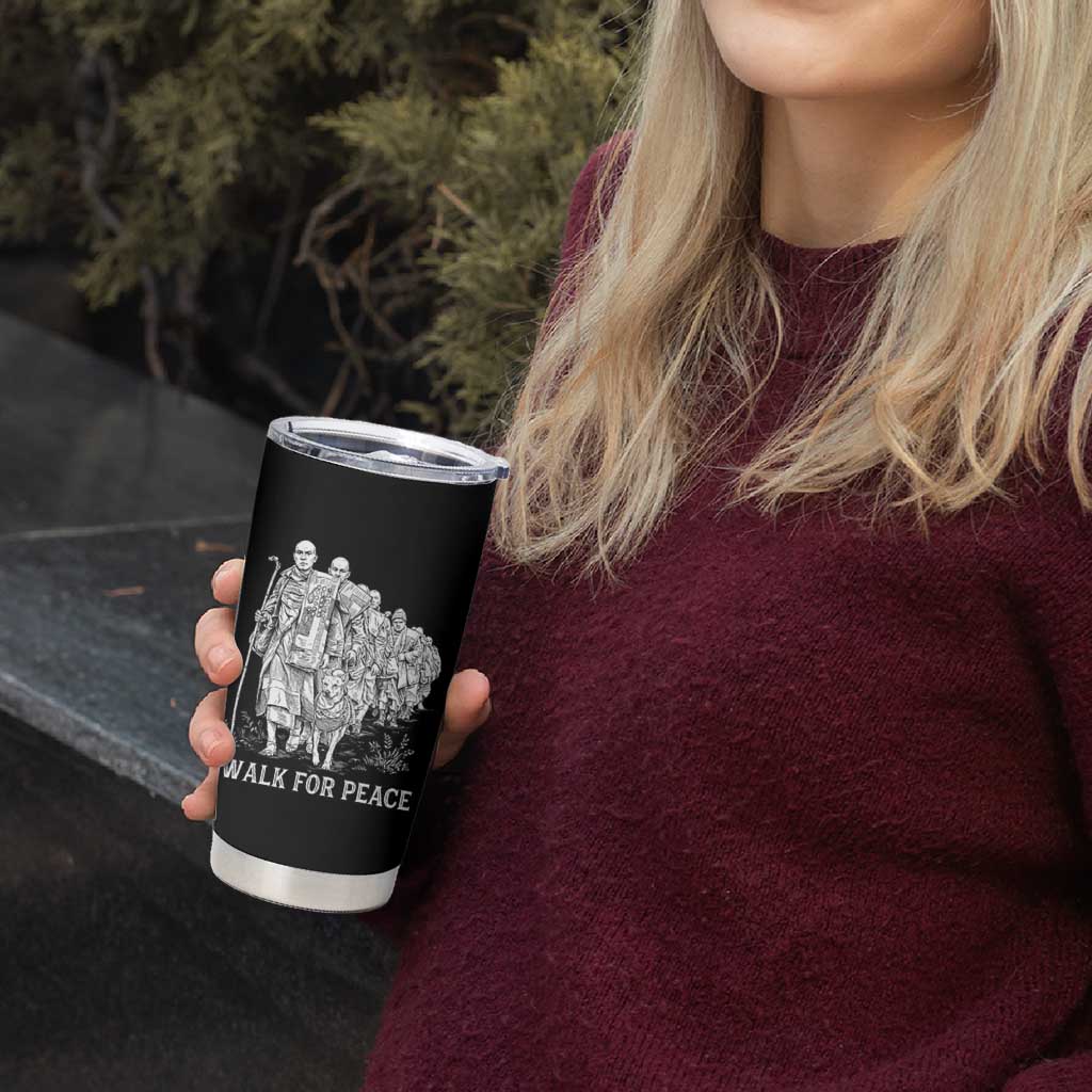 Walk for Peace Walking Monks and Aloka the Dog Tumbler Cup Buddhist Mindfulness Spiritual Religious Faith