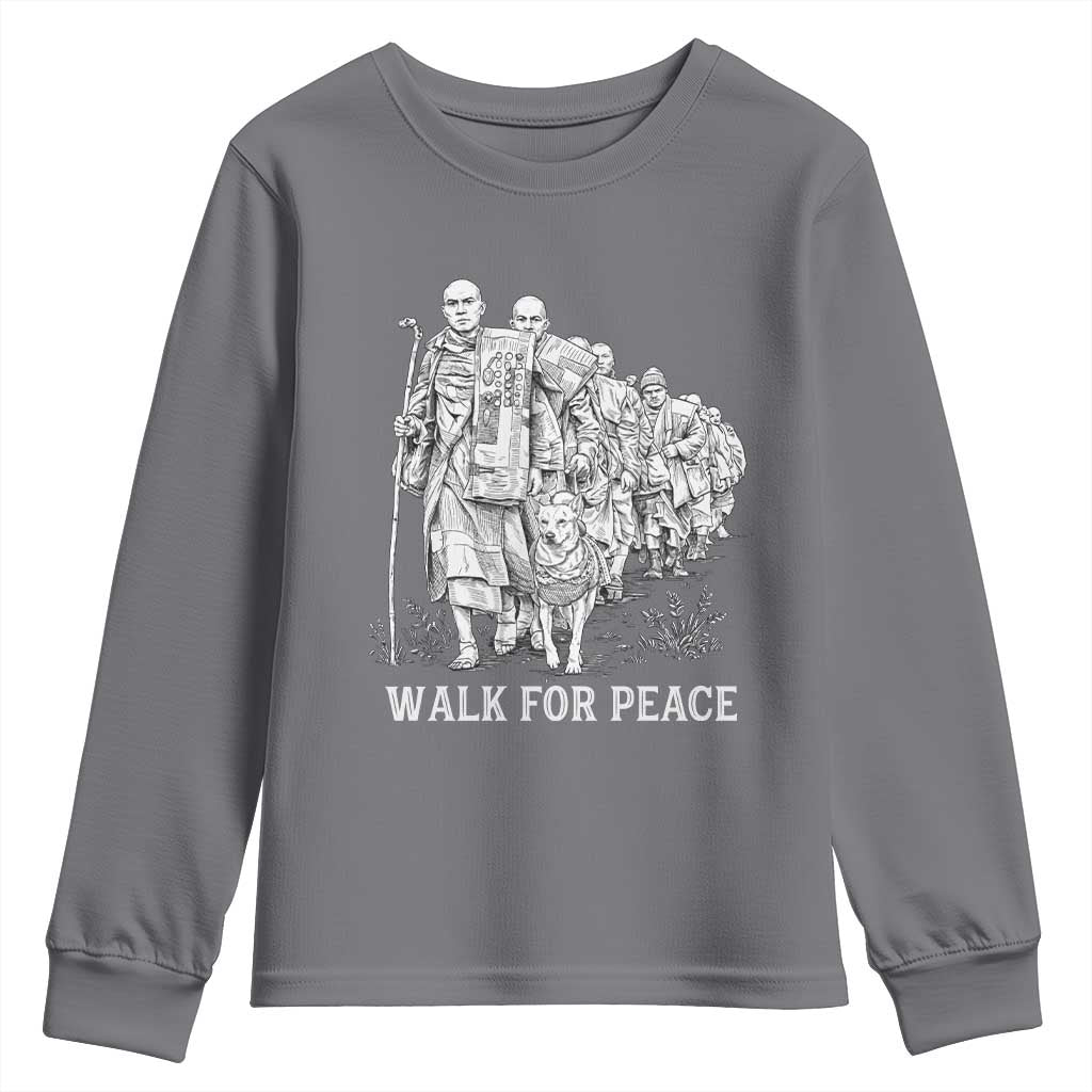 Walk for Peace Walking Monks and Aloka the Dog Youth Sweatshirt Buddhist Mindfulness Spiritual Religious Faith