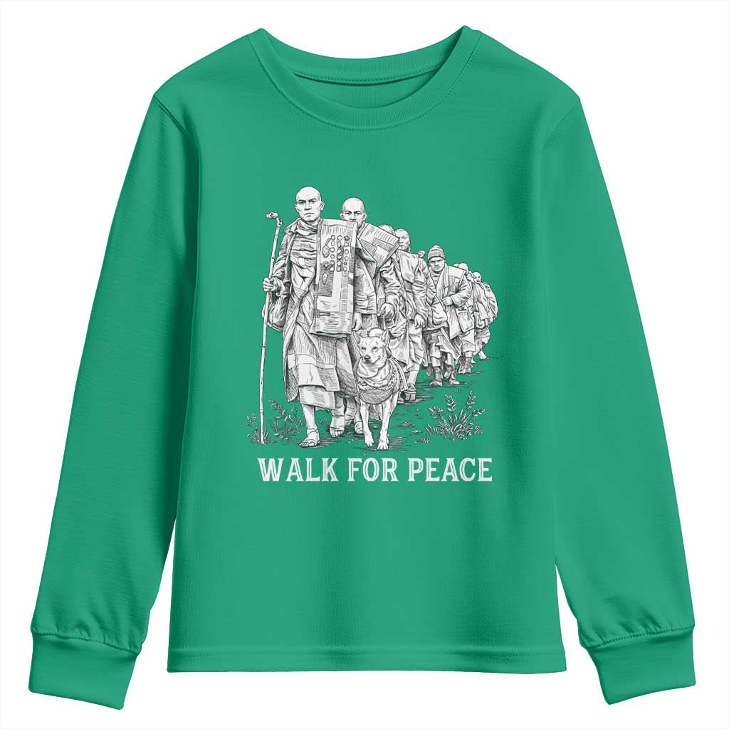 Walk for Peace Walking Monks and Aloka the Dog Youth Sweatshirt Buddhist Mindfulness Spiritual Religious Faith