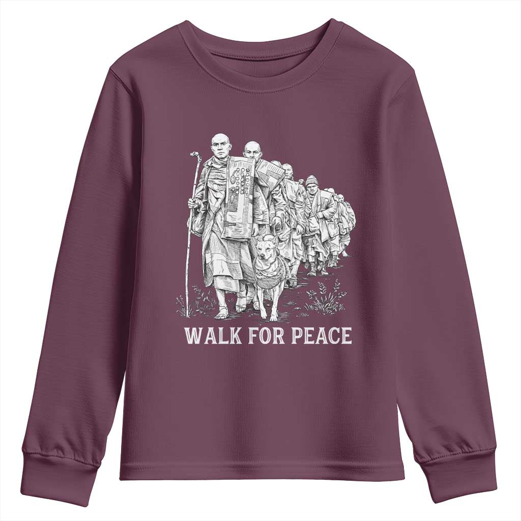 Walk for Peace Walking Monks and Aloka the Dog Youth Sweatshirt Buddhist Mindfulness Spiritual Religious Faith