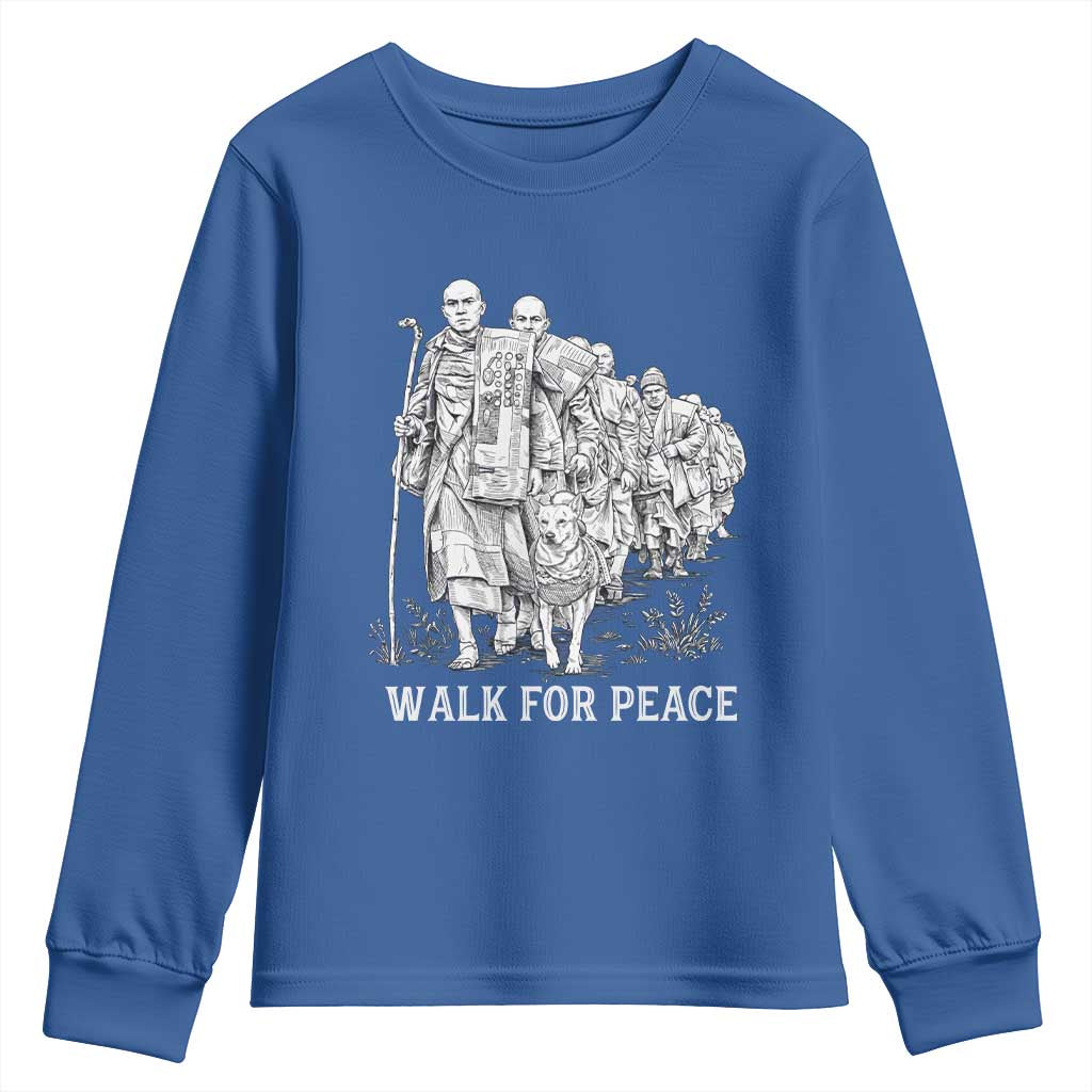 Walk for Peace Walking Monks and Aloka the Dog Youth Sweatshirt Buddhist Mindfulness Spiritual Religious Faith