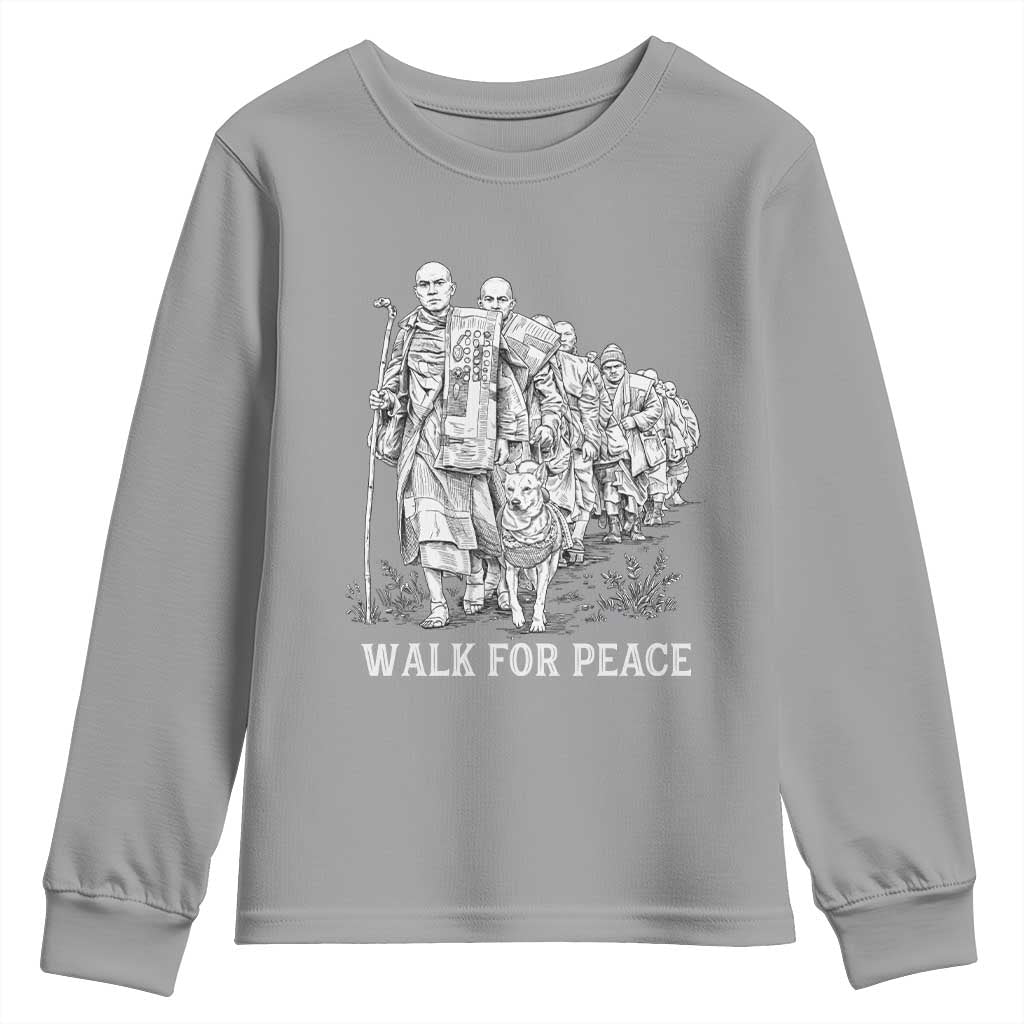 Walk for Peace Walking Monks and Aloka the Dog Youth Sweatshirt Buddhist Mindfulness Spiritual Religious Faith