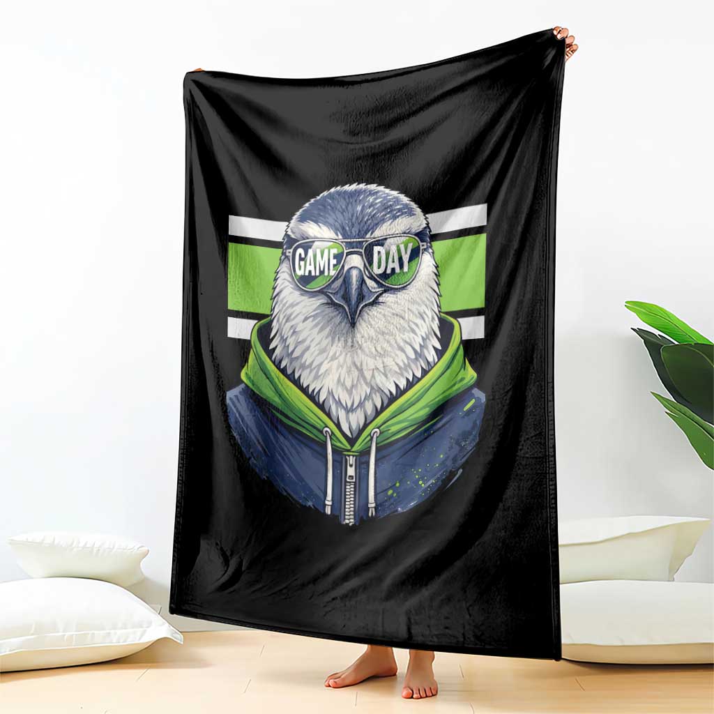 Cool Hawk Wearing Hoodie Graphic Throw Blanket Game Day Swagger