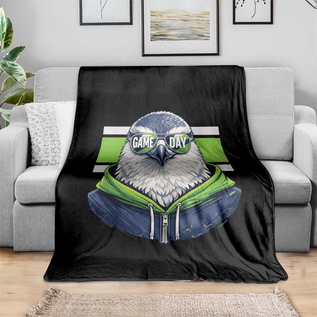 Cool Hawk Wearing Hoodie Graphic Throw Blanket Game Day Swagger