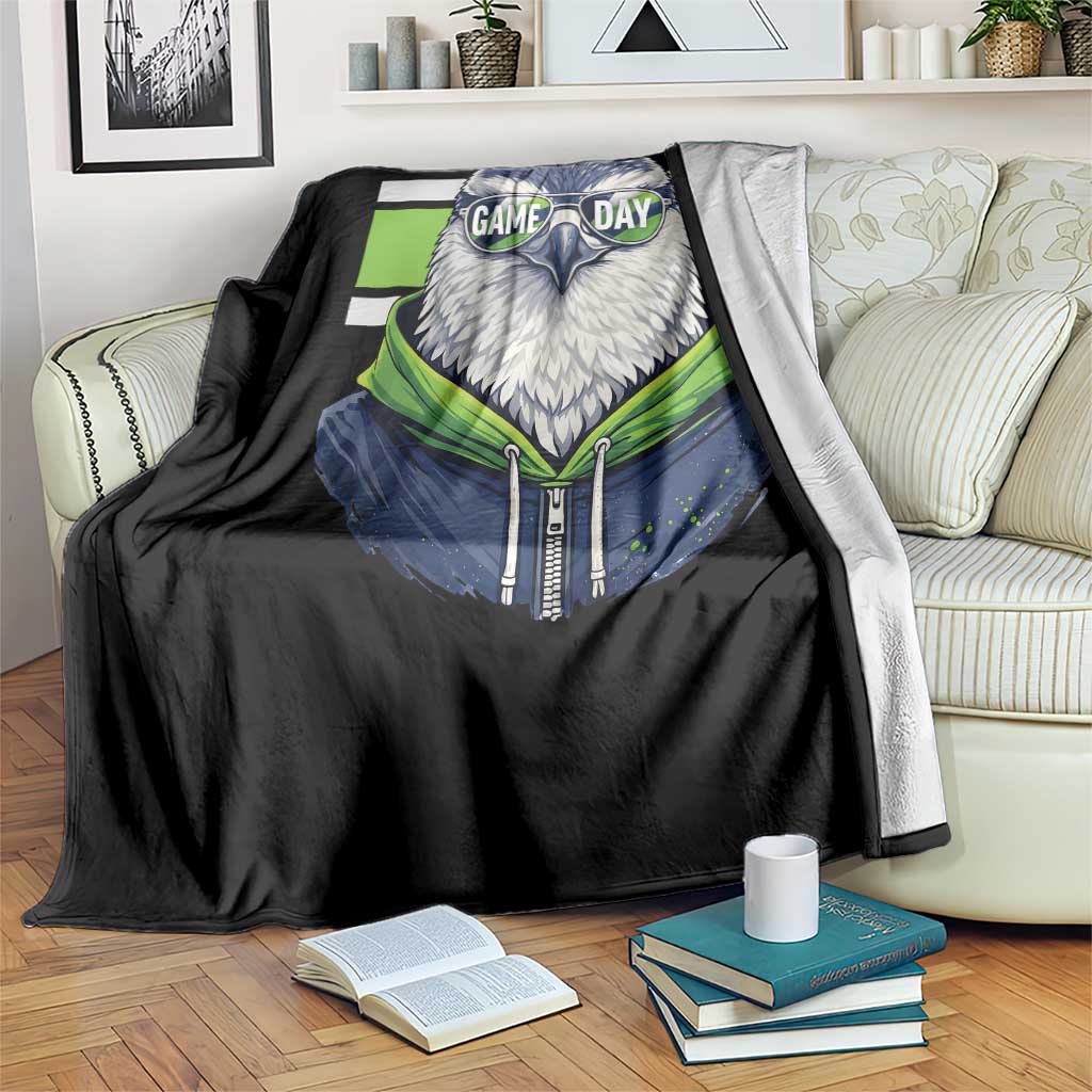 Cool Hawk Wearing Hoodie Graphic Throw Blanket Game Day Swagger