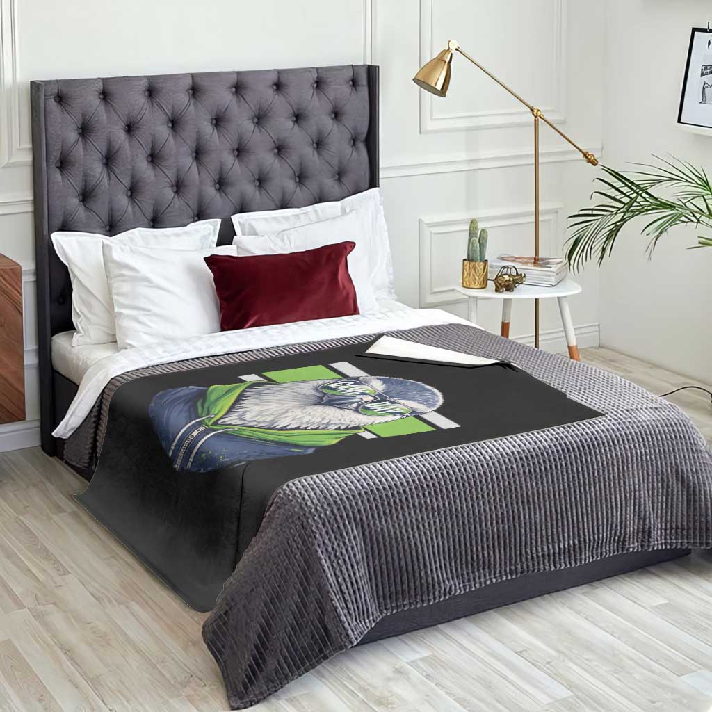 Cool Hawk Wearing Hoodie Graphic Throw Blanket Game Day Swagger