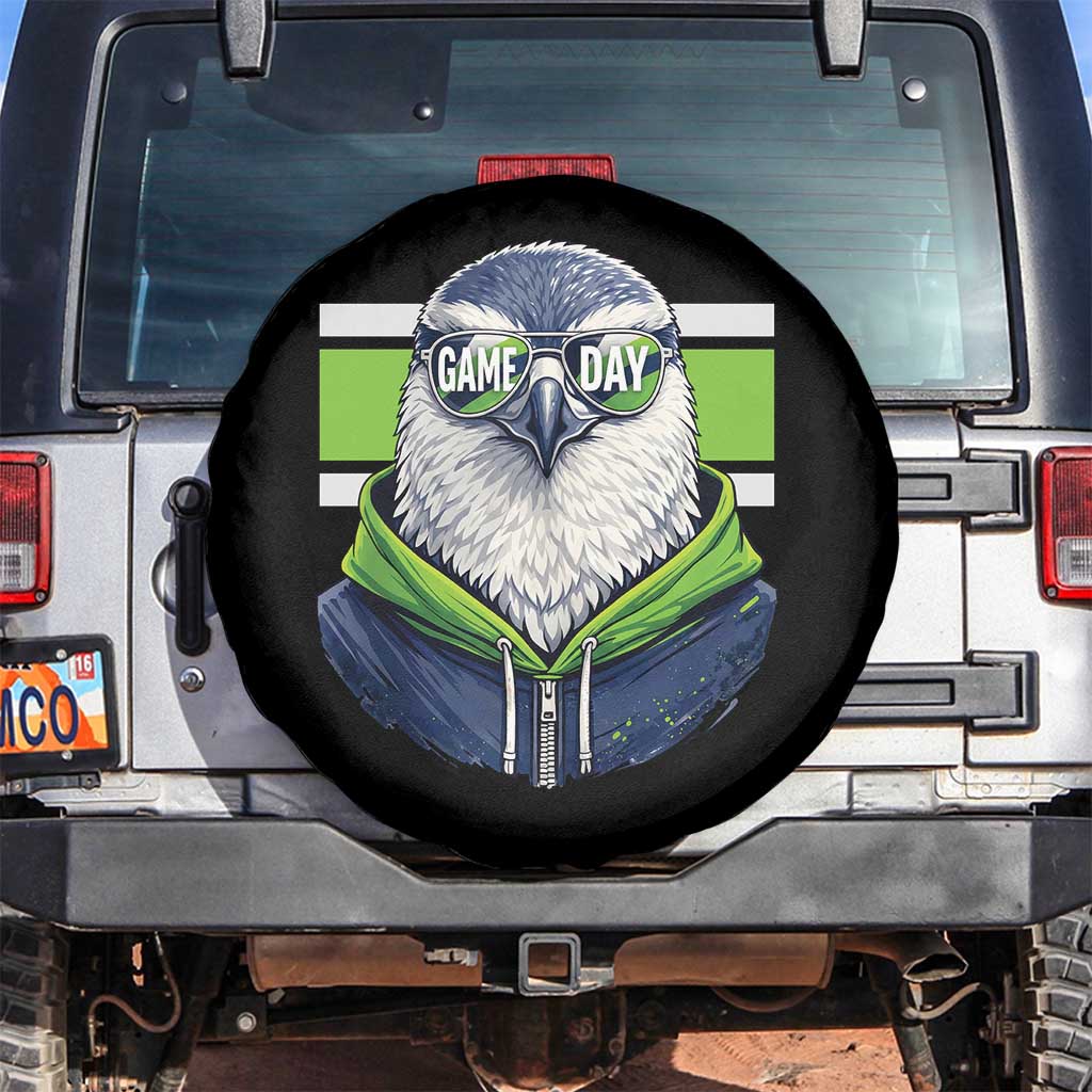 Cool Hawk Wearing Hoodie Graphic Spare Tire Cover Game Day Swagger