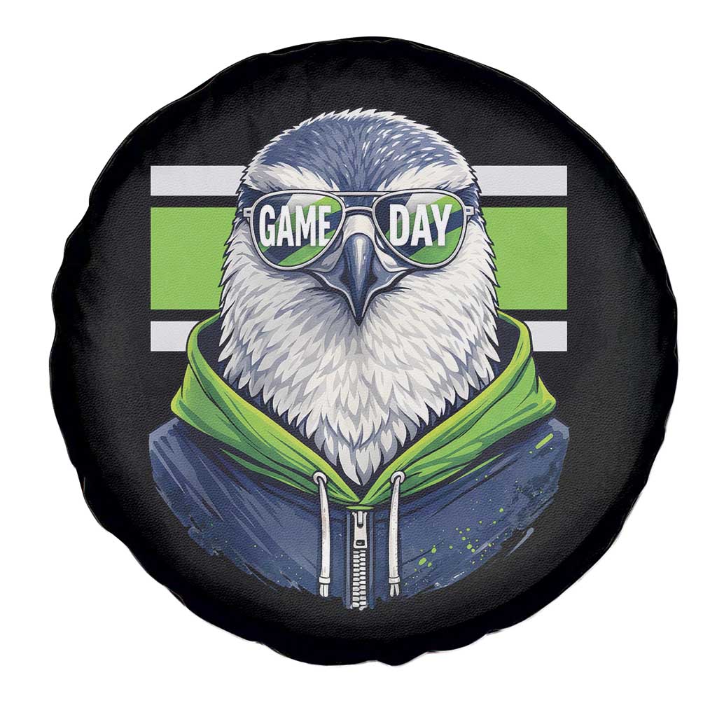 Cool Hawk Wearing Hoodie Graphic Spare Tire Cover Game Day Swagger