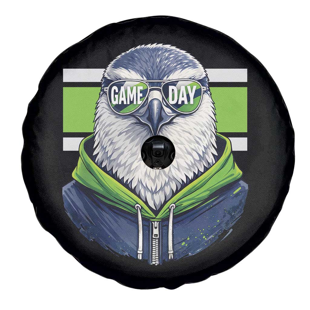 Cool Hawk Wearing Hoodie Graphic Spare Tire Cover Game Day Swagger