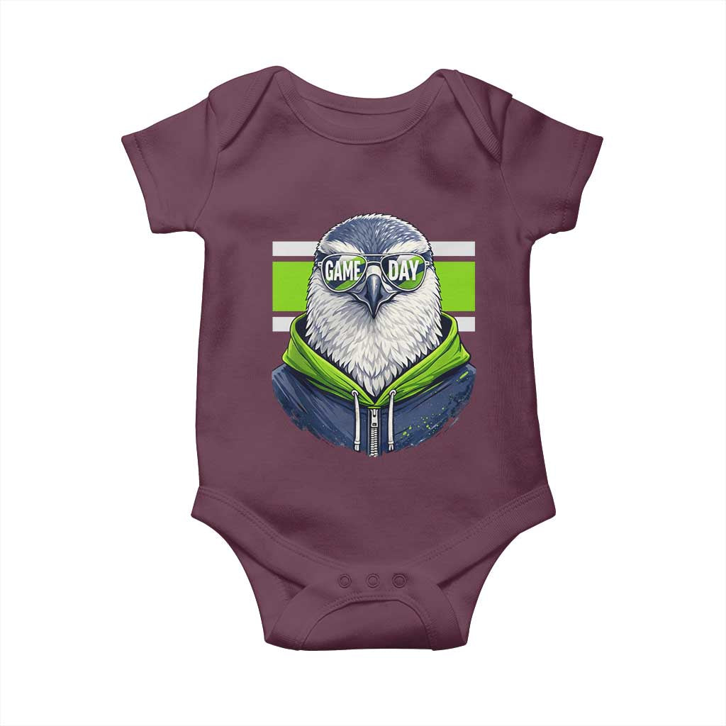 Cool Hawk Wearing Hoodie Graphic Baby Onesie Game Day Swagger