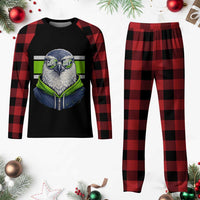Cool Hawk Wearing Hoodie Graphic Plaid Pajama Set Game Day Swagger