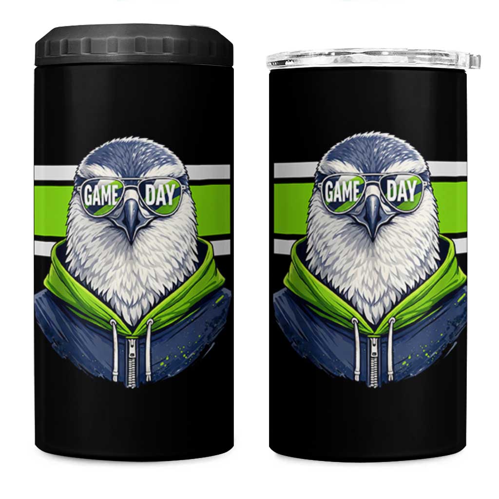 Cool Hawk Wearing Hoodie Graphic 4 in 1 Can Cooler Tumbler Game Day Swagger