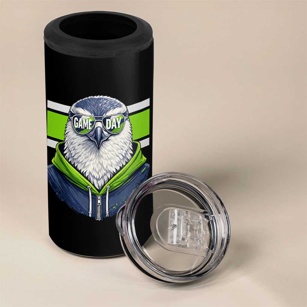 Cool Hawk Wearing Hoodie Graphic 4 in 1 Can Cooler Tumbler Game Day Swagger