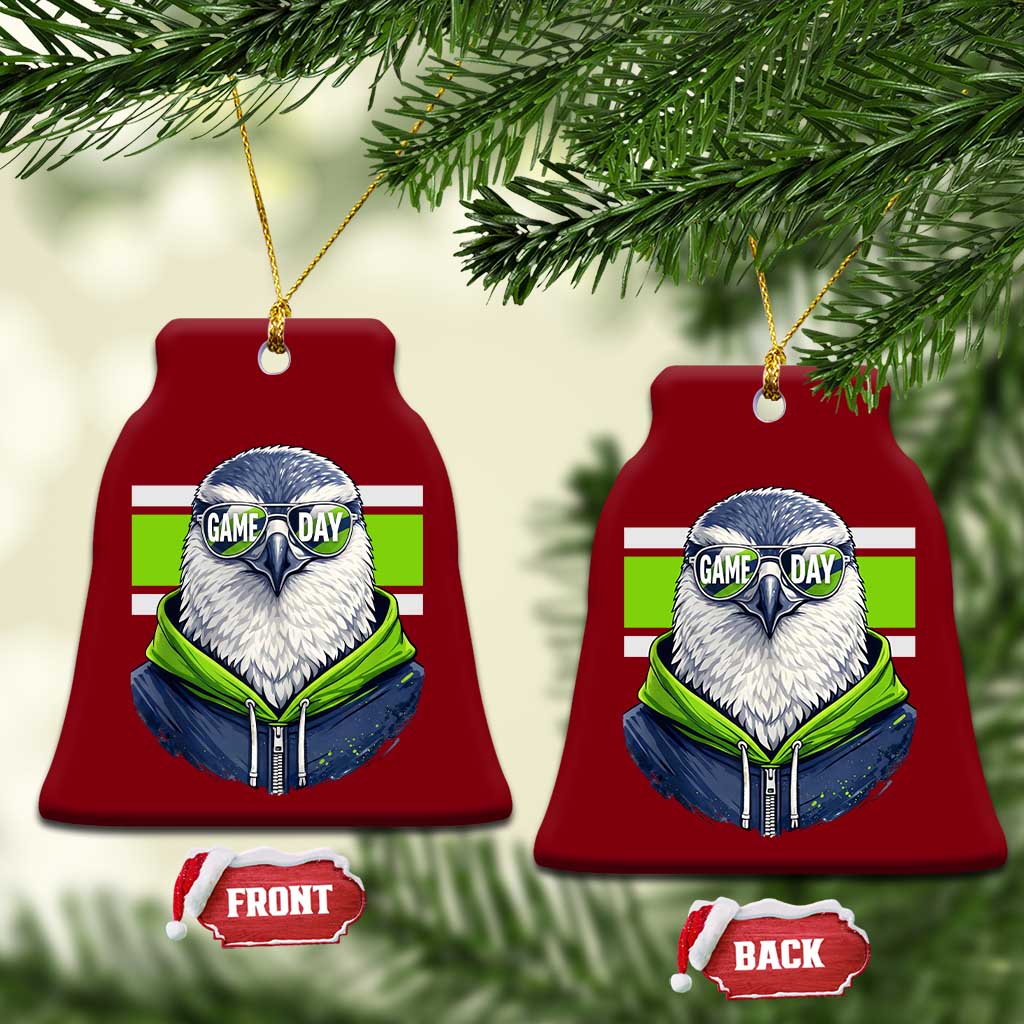 Cool Hawk Wearing Hoodie Graphic Ceramic Ornament Game Day Swagger